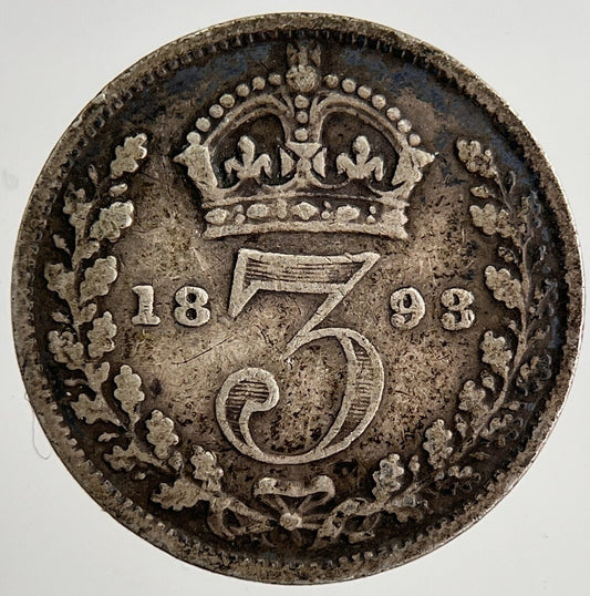 1893 Victoria Threepence Silver Coin | Fine Collectable Grade | a8498