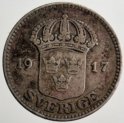 1917 Sweden 25 Ore Silver Coin | Fine Collectable Grade | a8406