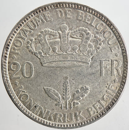 1935 Belgium 20 Francs Silver Coin | Fine Collectable Grade | a6884