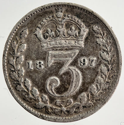 1897 Victoria Threepence Silver Coin | Fine Collectable Grade | a8487