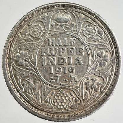 1916 India 1/2 Half Rupee Silver Coin | Fine Collectable Grade | a8459