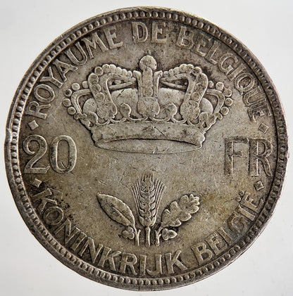 1935 Belgium 20 Francs Silver Coin | Fine Collectable Grade | a6883