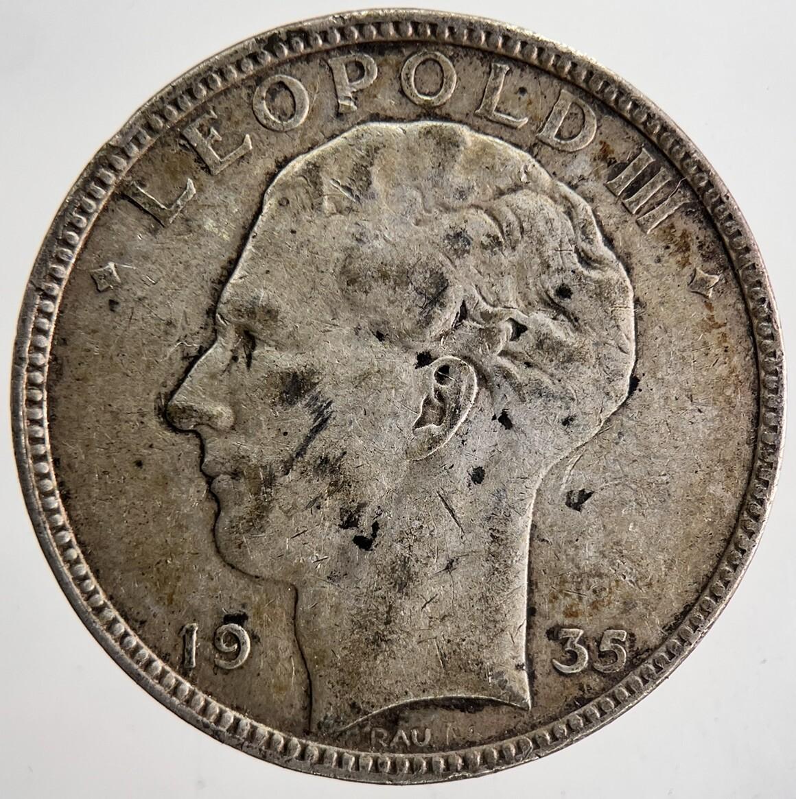 1935 Belgium 20 Francs Silver Coin | Fine Collectable Grade | a6883