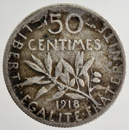 1918 France 50 Centimes Cents Silver Coin | Fine Collectable Grade | a8365