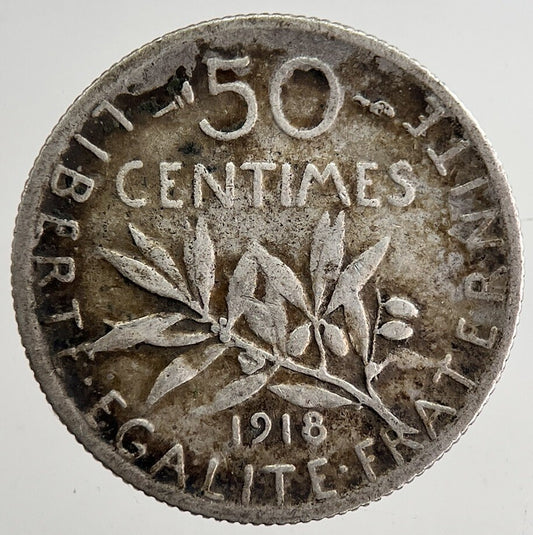 1918 France 50 Centimes Cents Silver Coin | Fine Collectable Grade | a8365