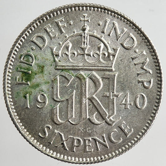 1940 George VI British Sixpence Silver Coin | Very Fine Grade | a8345