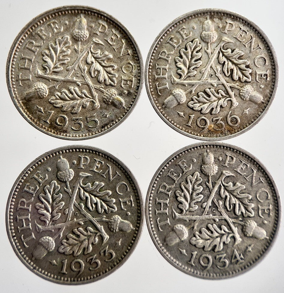 1933/34/35/36 George V Threepence Silver Coins | Very High Grade | a8738