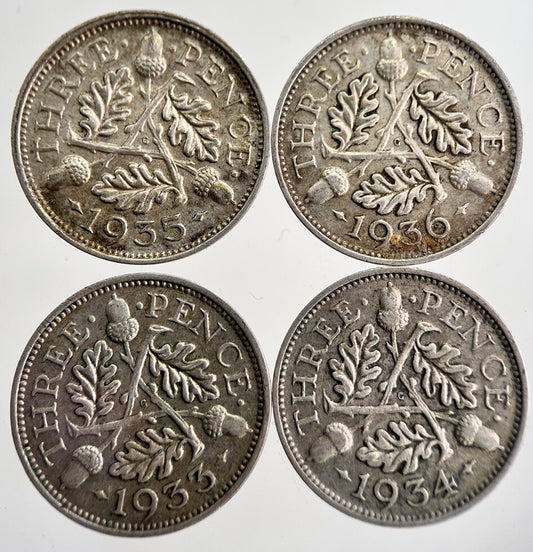 1933/34/35/36 George V Threepence Silver Coins | Very High Grade | a8738