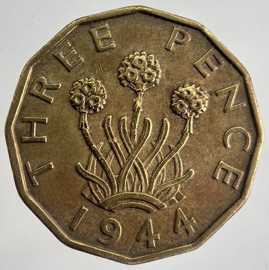 1944 British Brass Threepence Coin | Fine Collectable Grade | a8967