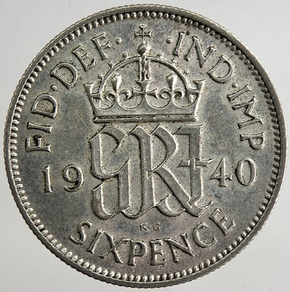 1940 George VI British Sixpence Silver Coin | Very Fine Grade | a8347