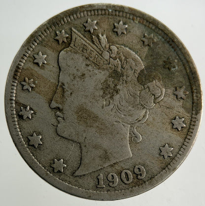 1909 US USA 5 Cents Nickel Coin | Fine Collectable Grade