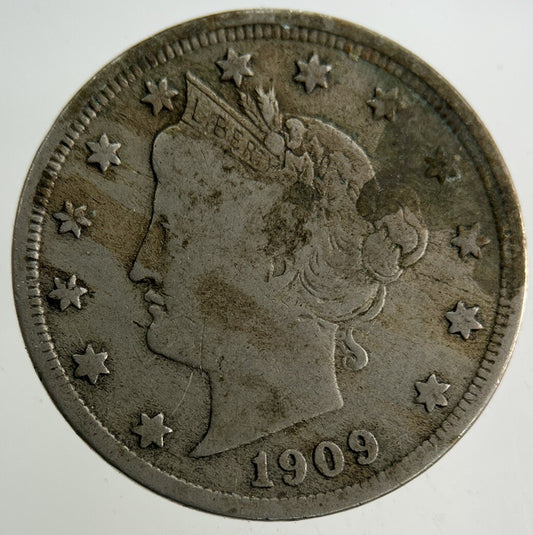 1909 US USA 5 Cents Nickel Coin | Fine Collectable Grade