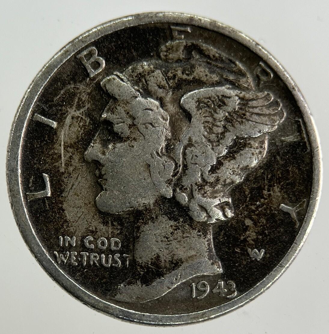 1943 US USA Mercury Dime Silver Coin | Fine Collectable Grade