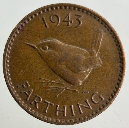 1943 George VI Wren Farthing Coin | Very High Grade
