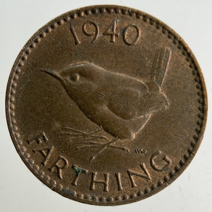 1940 George VI Wren Farthing Coin | Very High Grade