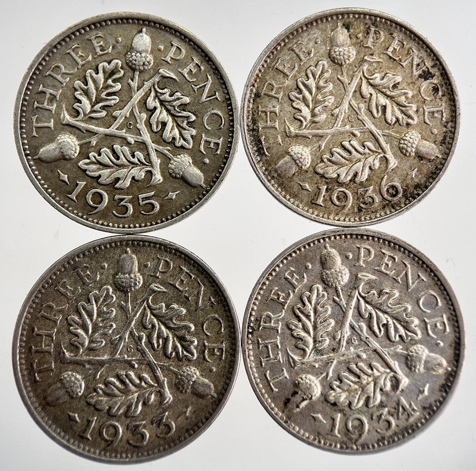 1933/34/35/36 George V Threepence Silver Coins | Very High Grade | a8744