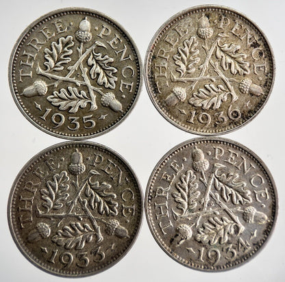 1933/34/35/36 George V Threepence Silver Coins | Very High Grade | a8744