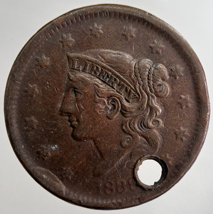 1838 US USA Large 1 One Cent Coin | Fine Collectable Grade | a8973