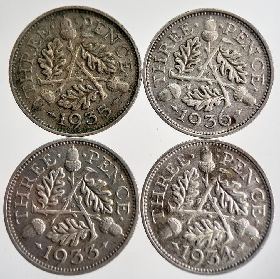 1933/34/35/36 George V Threepence Silver Coins | Very High Grade | a8740