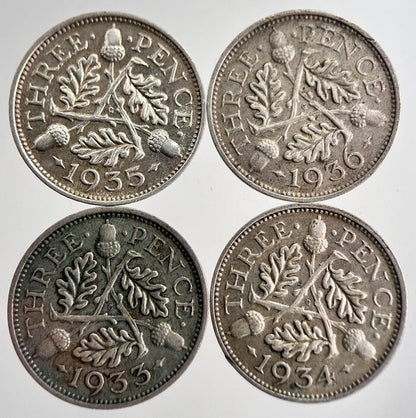 1933/34/35/36 George V Threepence Silver Coins | Very High Grade | a8737