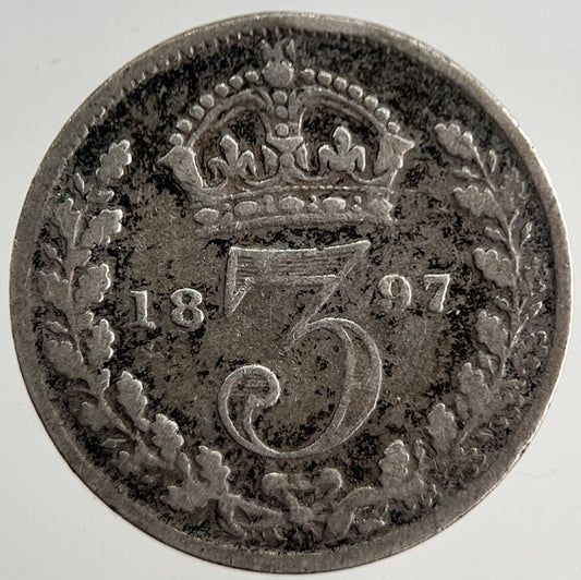 1897 Victoria Threepence Silver Coin | Fine Collectable Grade | a8485