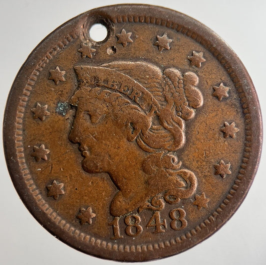 1848 US USA Large 1 One Cent Coin | Fine Collectable Grade | a8972
