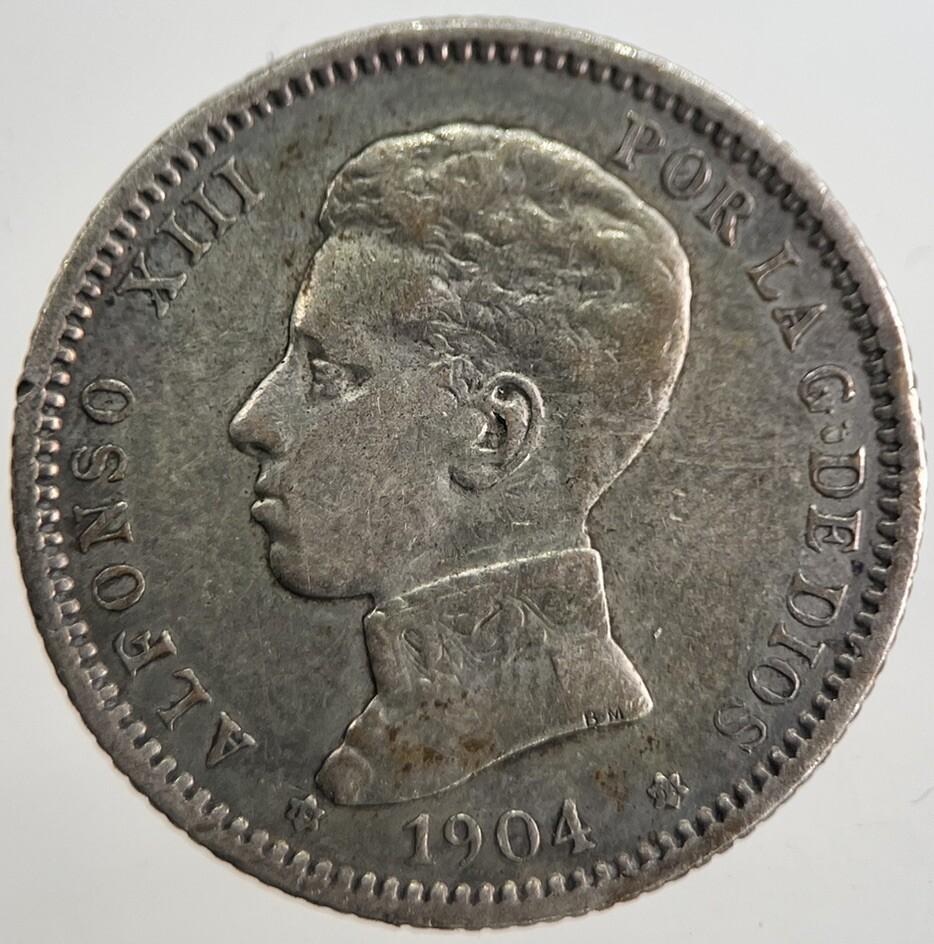 1904 Spain One Una Peseta Silver Coin | Very High Grade | a8981