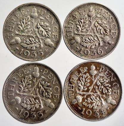 1933/34/35/36 George V Threepence Silver Coins | Very High Grade | a8739