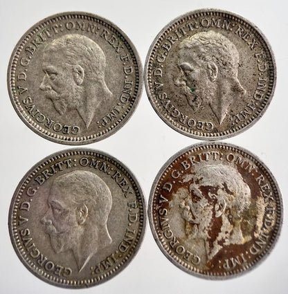 1933/34/35/36 George V Threepence Silver Coins | Very High Grade | a8739