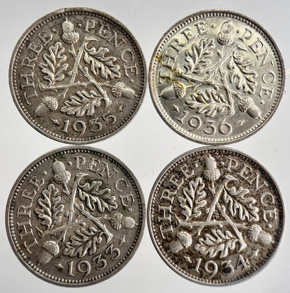1933/34/35/36 George V Threepence Silver Coins | Very High Grade | a8743