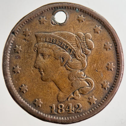 1842 US USA Large 1 One Cent Coin | Fine Collectable Grade | a8971