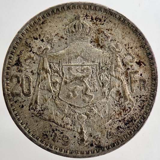 1934 Belgium 20 Francs Silver Coin | Fine Collectable Grade | a6880