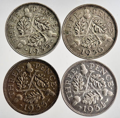 1933/34/35/36 George V Threepence Silver Coins | Very High Grade | a8741
