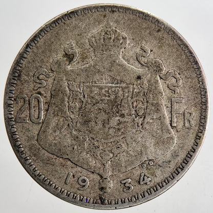 1934 Belgium 20 Francs Silver Coin | Collectable Grade | a6881