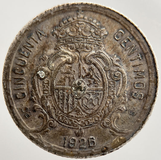 1926 Spain 50 Centimos Coin | Fine Collectable Grade