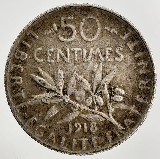1918 France 50 Centimes Silver Coin | Collectable Grade