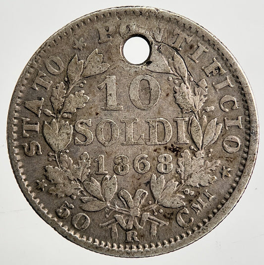 1868 Italy 10 Soldi Papal State Silver Coin | Collectable Grade