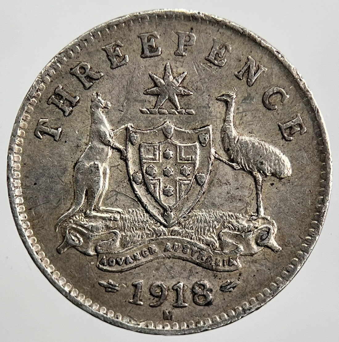 1918-M Australia Threepence Silver Coin | Very High Grade