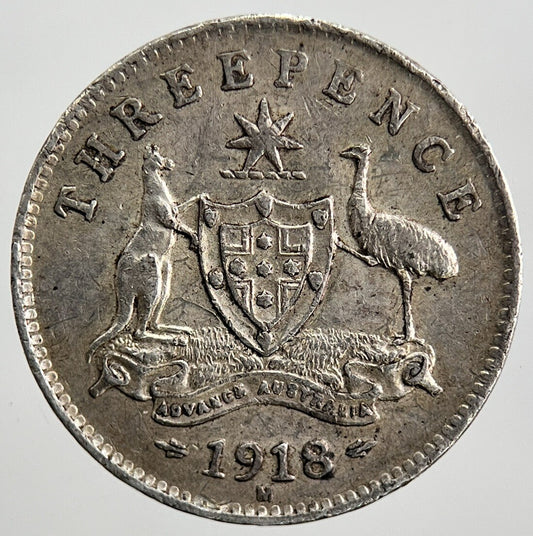 1918-M Australia Threepence Silver Coin | Very High Grade