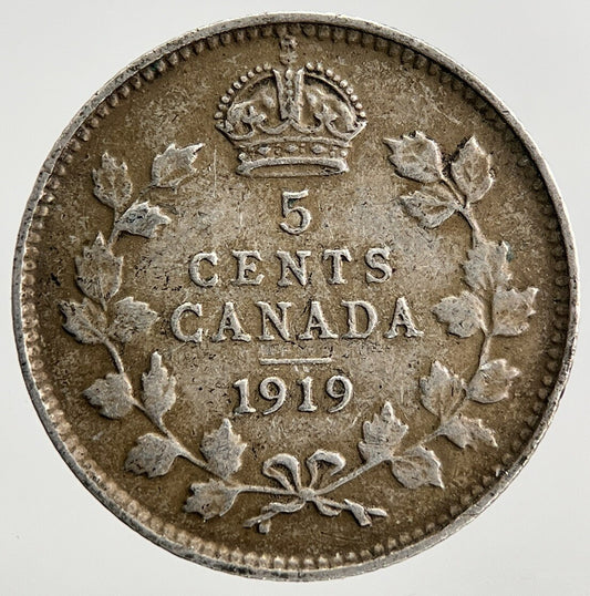 1919 Canada 5 Cents Silver Coin | Fine Collectable Grade
