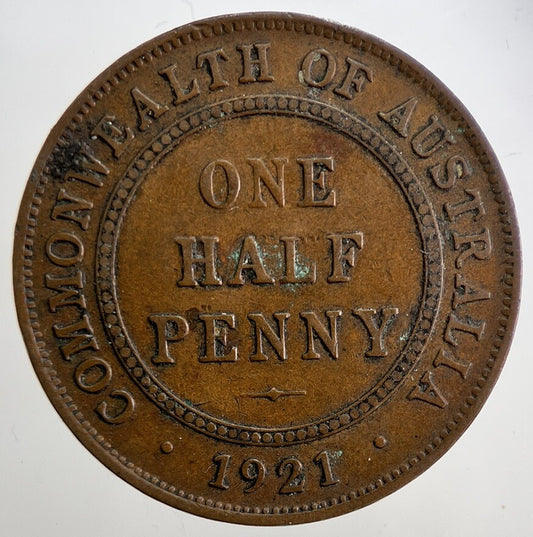 1921 Australia One Half Penny Coin | Fine Collectable Grade