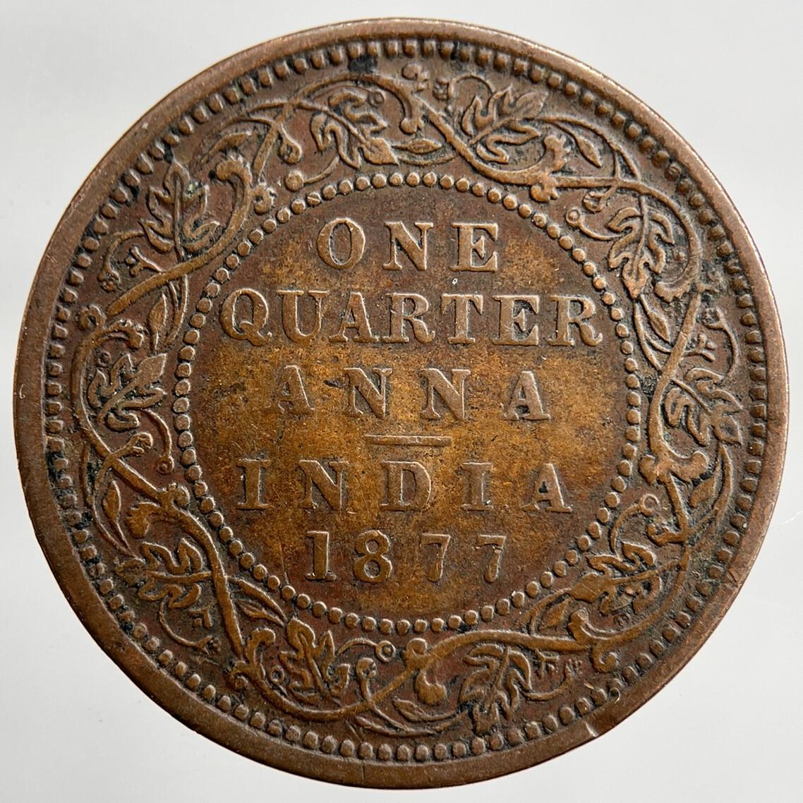 1877 India One Quarter Anna Coin | Fine  Collectable Grade