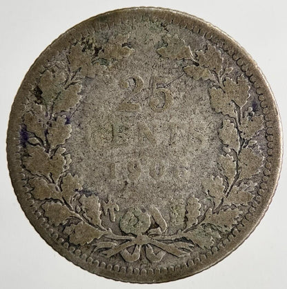 1906 Netherlands 25 Cents Silver Coin | Fair Grade | a6968