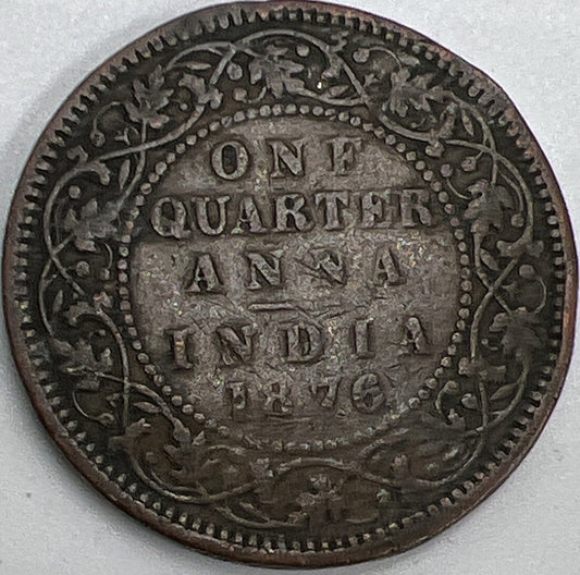 1876 India 1/4 One Quarter Anna Coin | Fair Grade