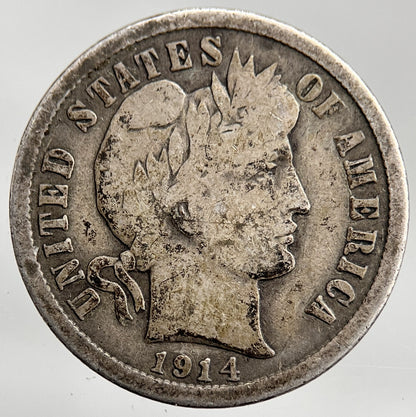 1914 US USA Barber One Dime Silver Coin | Collectable Grade