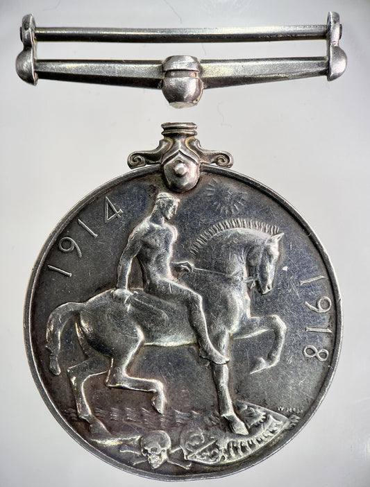 1914-1918 WWI George V Service Silver Medal Marked ‘4592PTE . R . Glow’