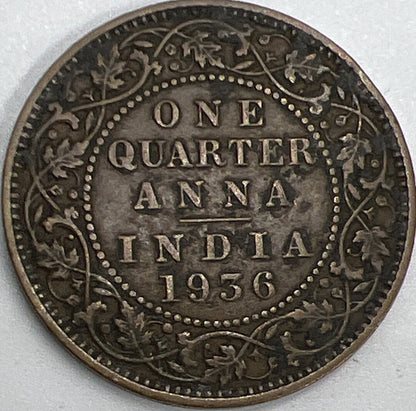 1936 India One Quarter 1/4 Anna Coin | Collectable Grade