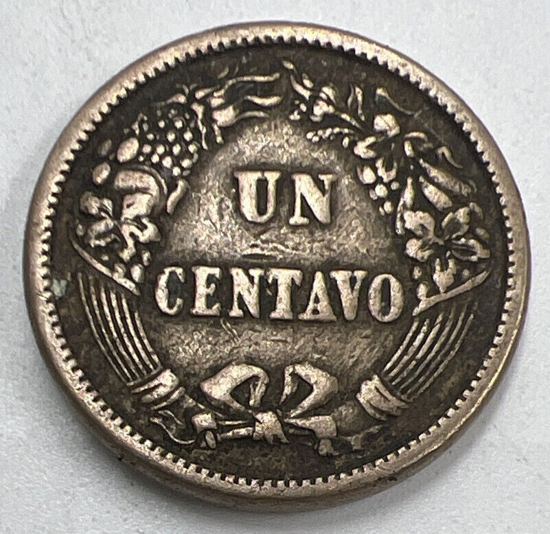 1864 Peru Un 1 One Centavo Coin | Fine Collectable Grade