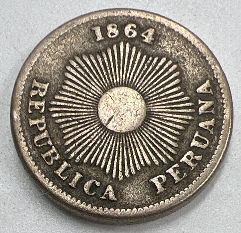 1864 Peru Un 1 One Centavo Coin | Fine Collectable Grade