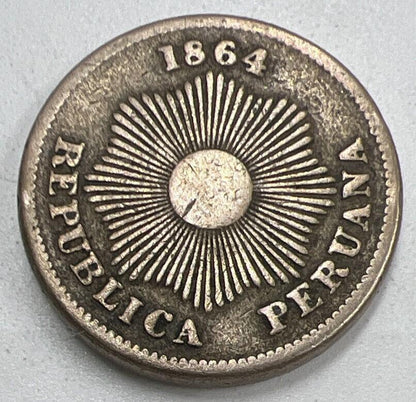 1864 Peru Un 1 One Centavo Coin | Fine Collectable Grade